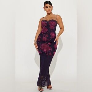 slim fit dress slacks Tattoo Collage Print Mesh Maxi Dress main image 0